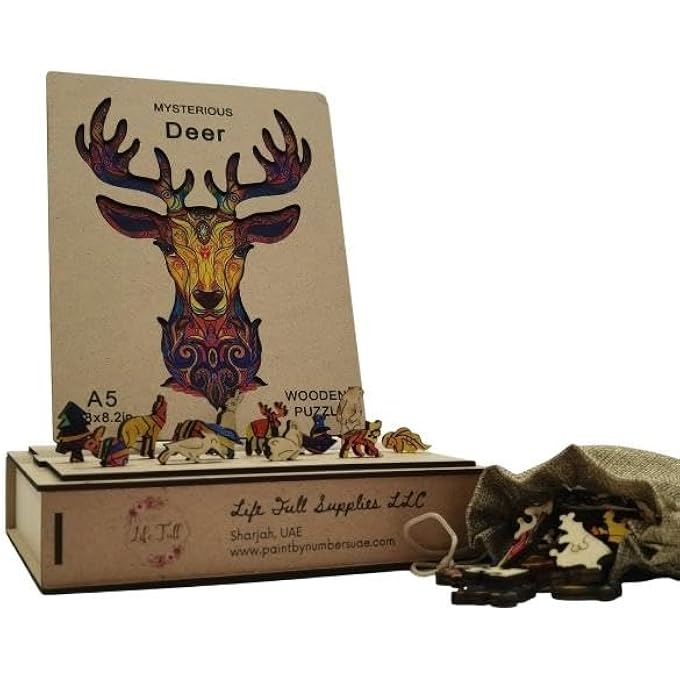 WOODEN JIGSAW PUZZLES, 3D WOODEN ANIMALS SHAPED PUZZLES, BEST GIFT FOR ADULTS AND KIDS DIY PUZZLE PIECE, COLORFUL UNIQUE SHAPED DEER PUZZLES A5-5.8 X 8.2 IN - Image 2